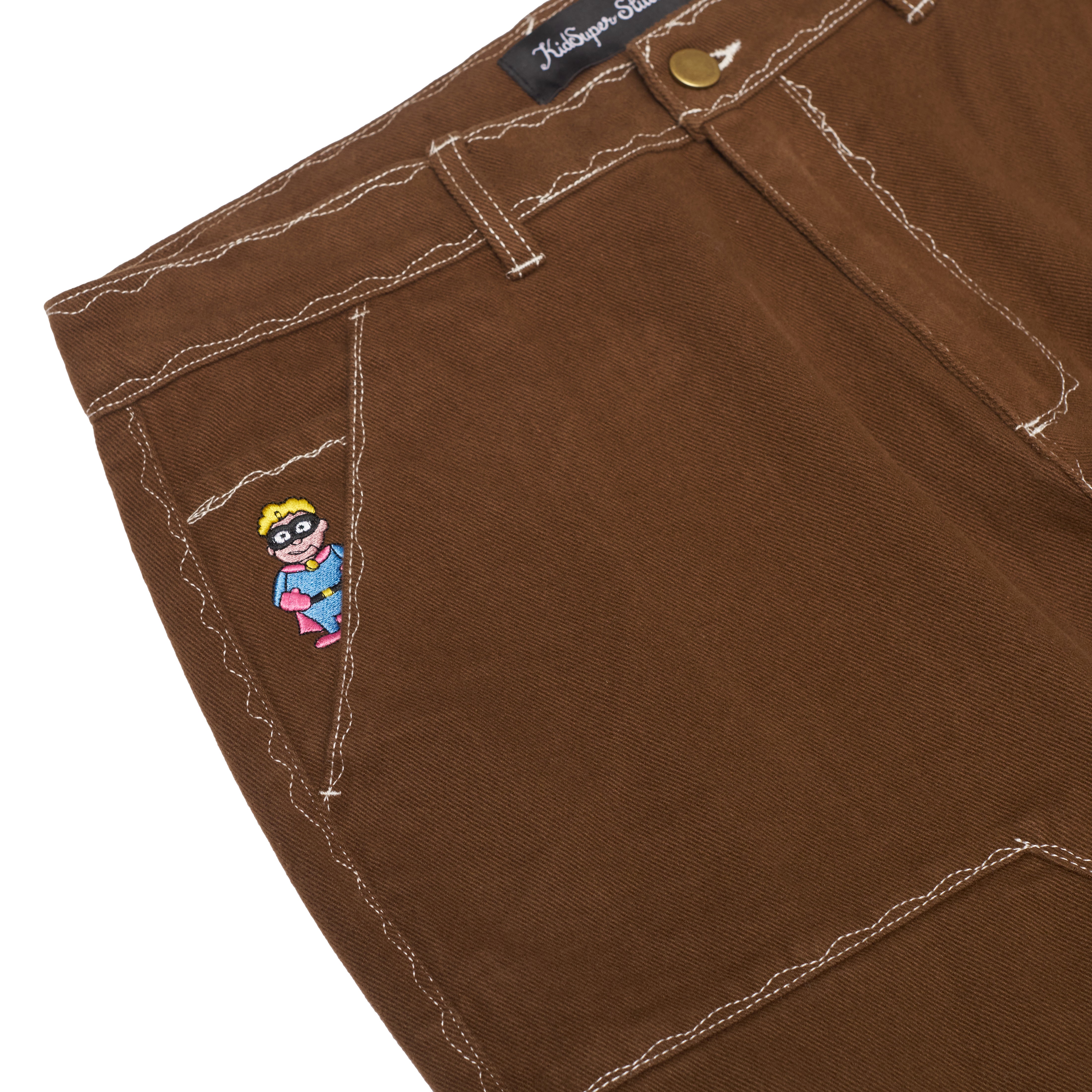 messy stitched work pants [Brown]