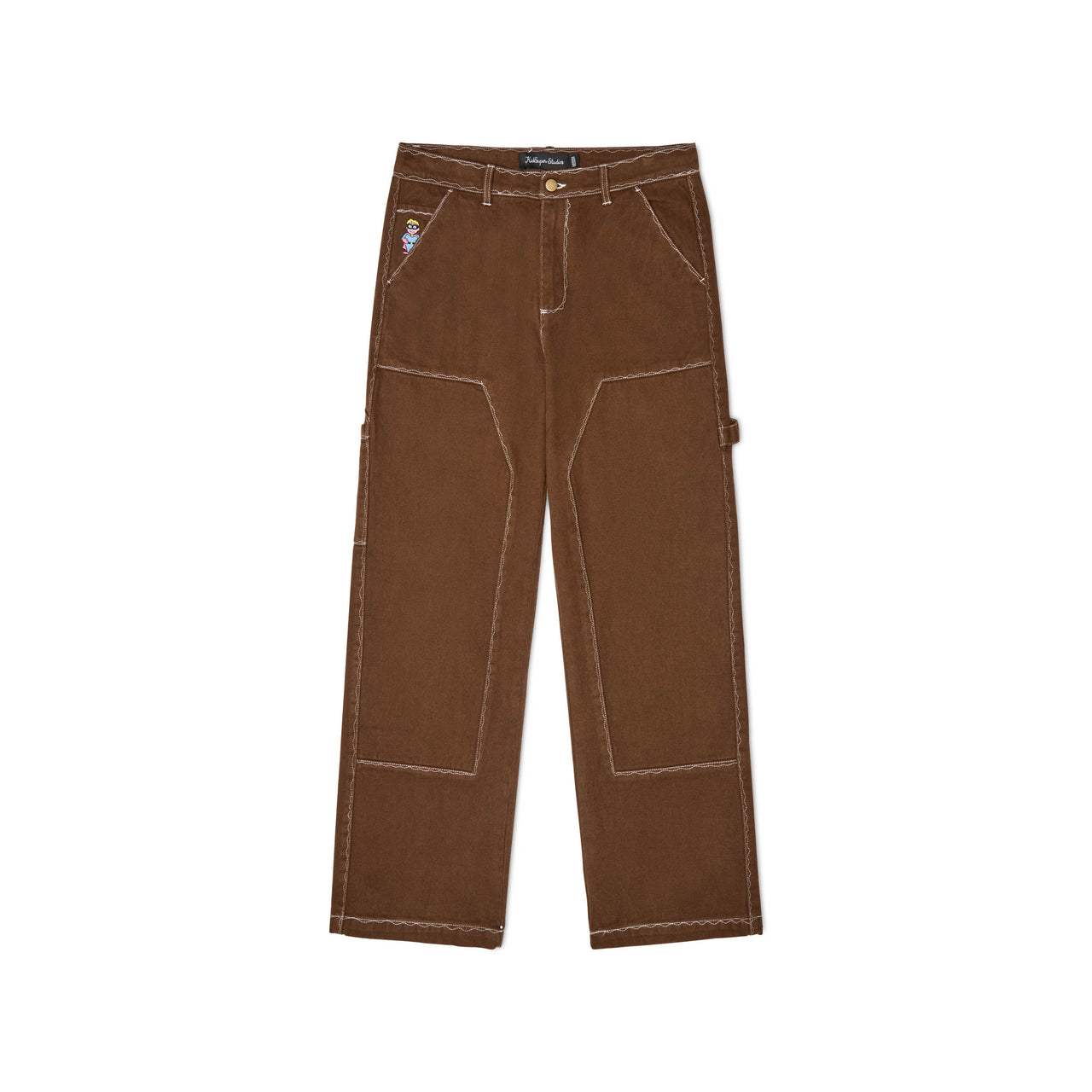 messy stitched work pants [Brown]