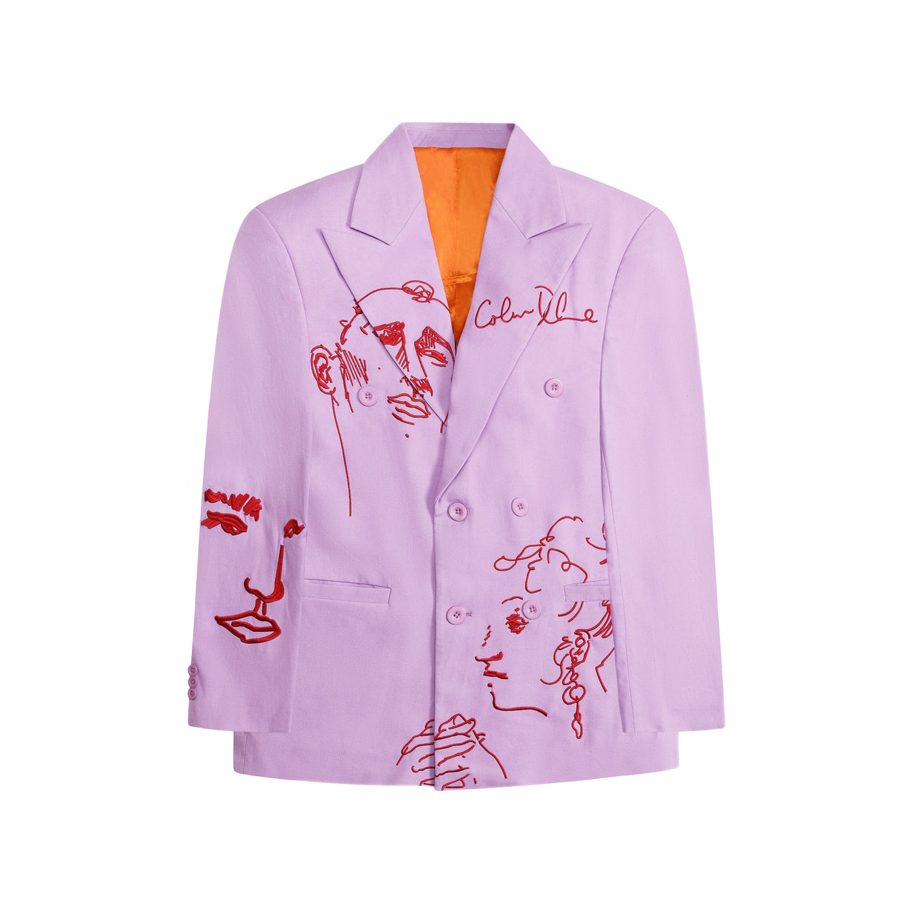 Doodle Faces Embroidered Suit Top [Lavender]
