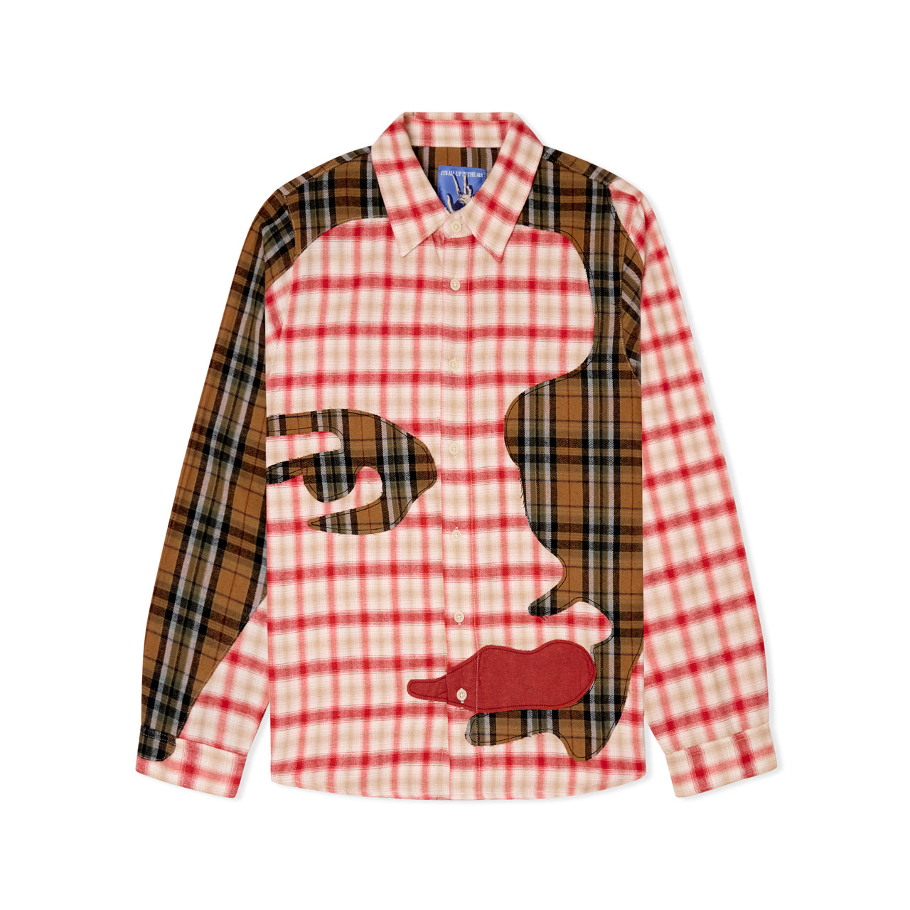 Patchwork Face Flannel Shirt [Red]