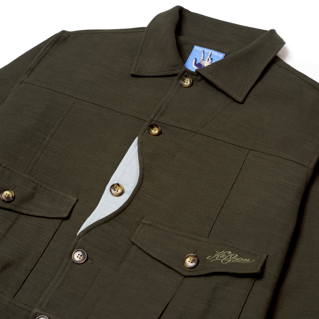 Pocket Detail Cropped Linen Coat [Forest Green]