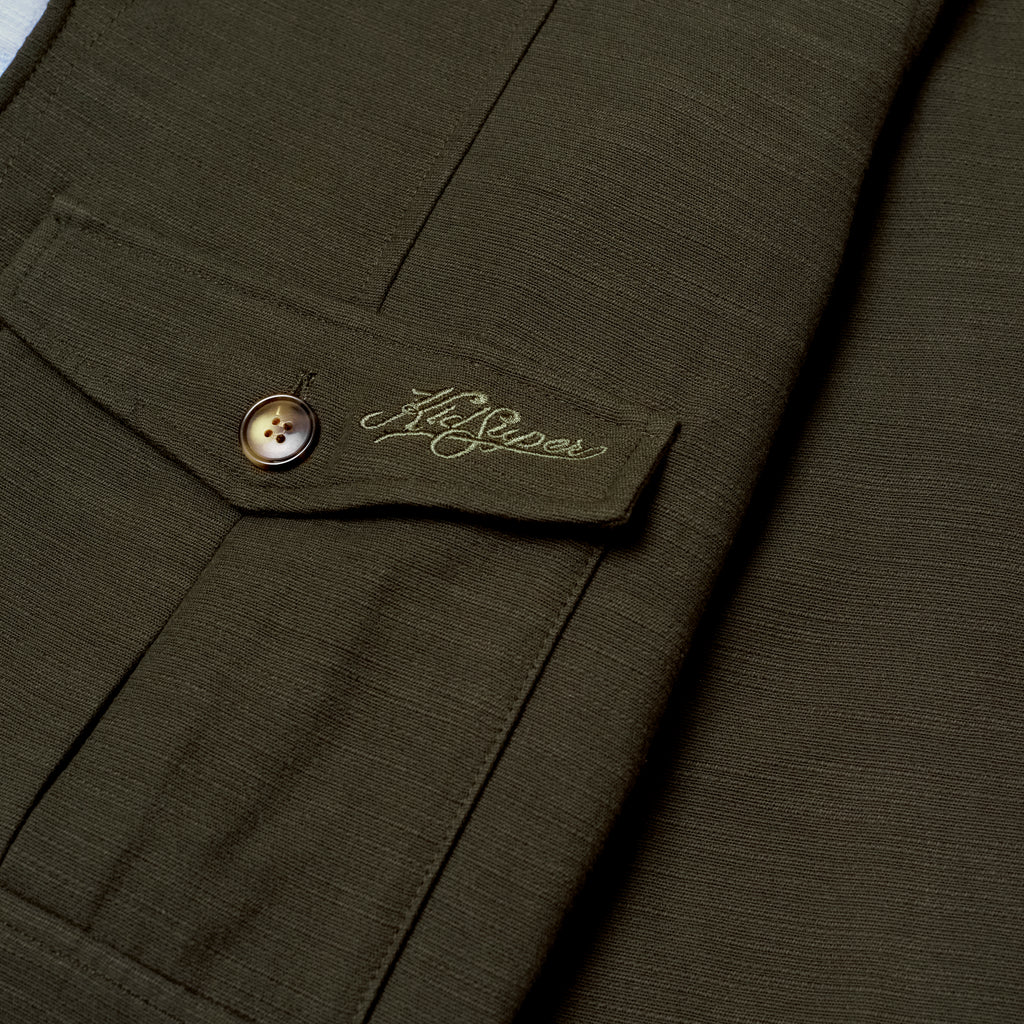 Pocket Detail Cropped Linen Coat [Forest Green]