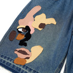 Face Patchwork Baggy Shorts [Light Wash]