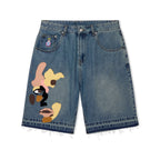 Face Patchwork Baggy Shorts [Light Wash]