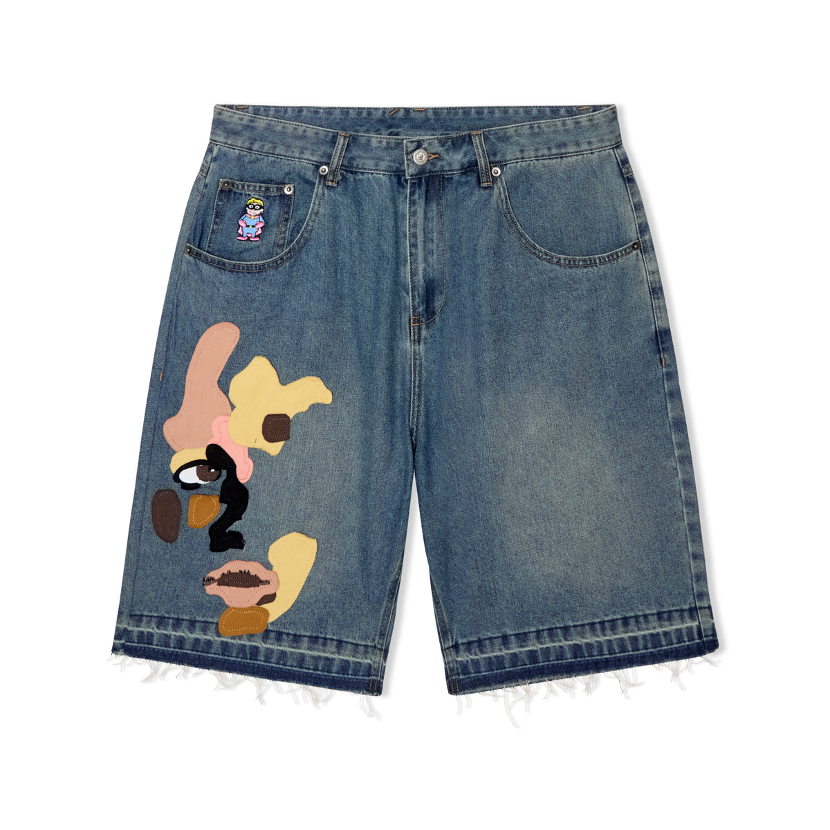 Face Patchwork Baggy Shorts [Light Wash] - KidSuper