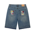 Face Patchwork Baggy Shorts [Light Wash]