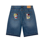 Boy & Girl Doodles Patchwork Baggy Shorts [Dark Wash]
