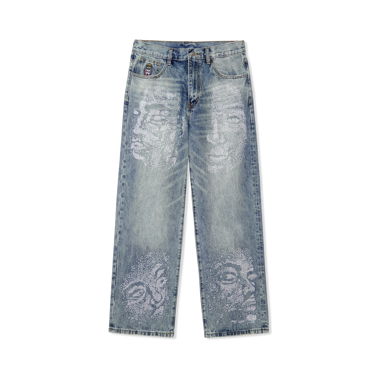 Rhinestone Face Jeans [Blue]