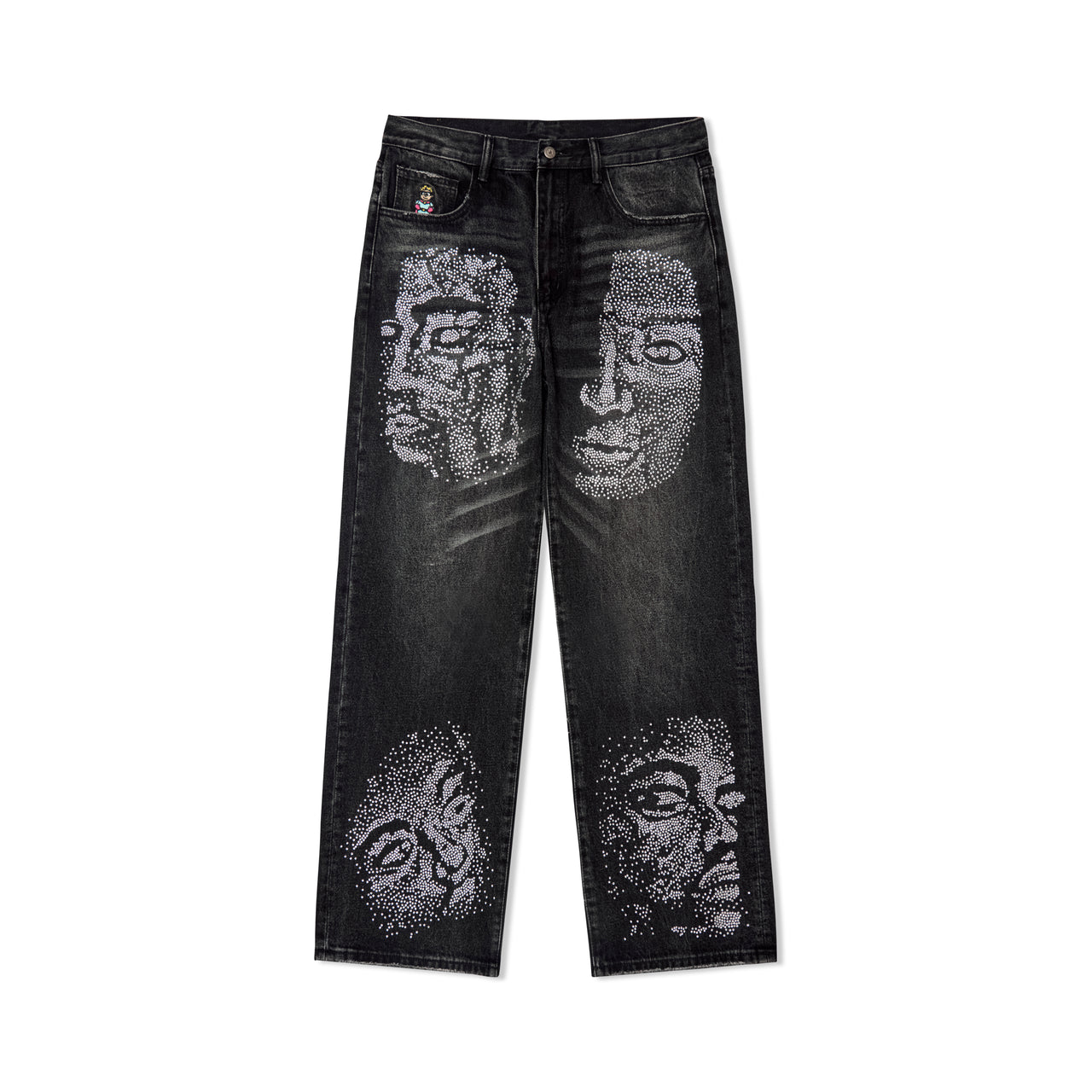 Rhinestone Face Jeans [Black]