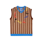Embroidered Figures Knit Vest [Brown]