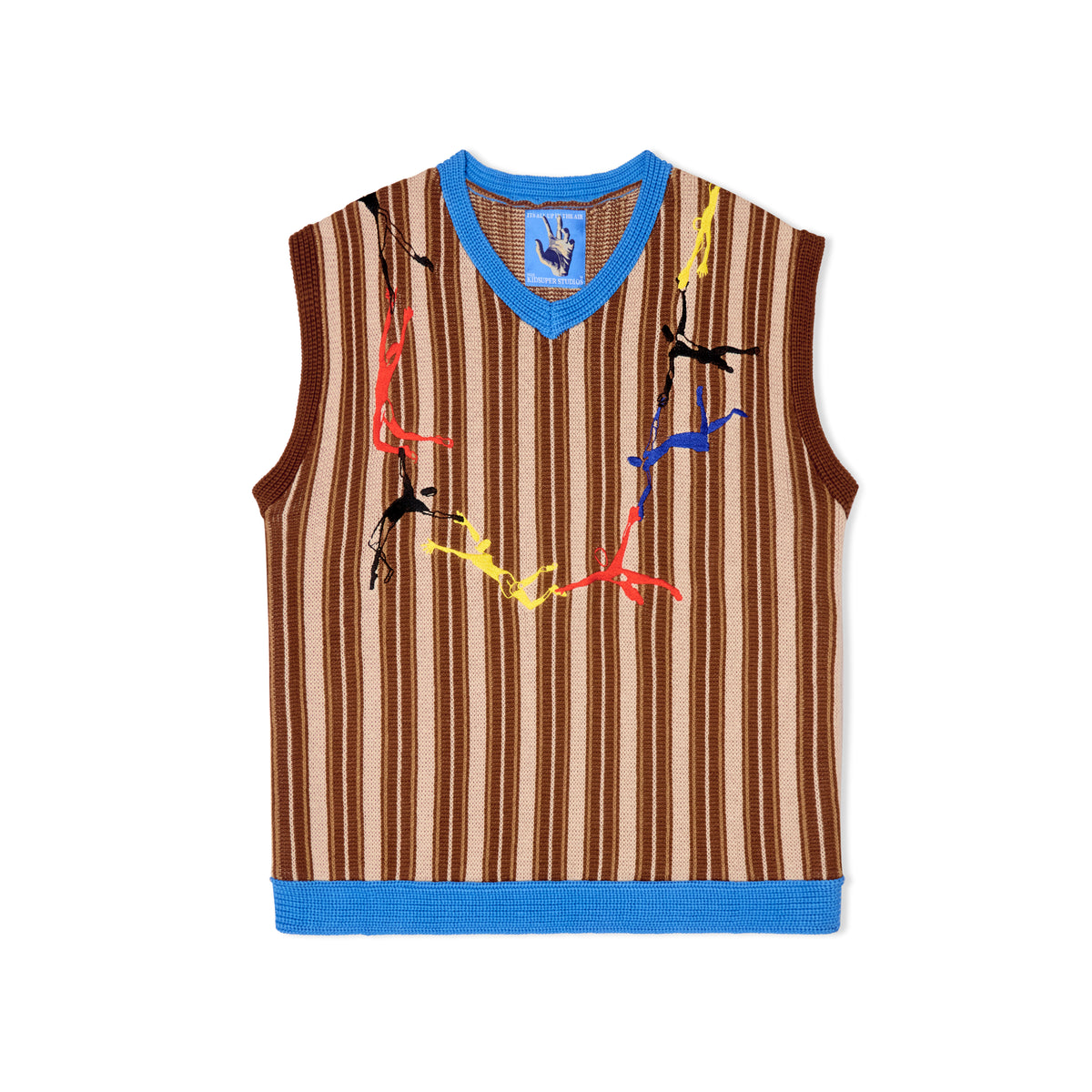 Embroidered Figures Knit Vest [Brown]