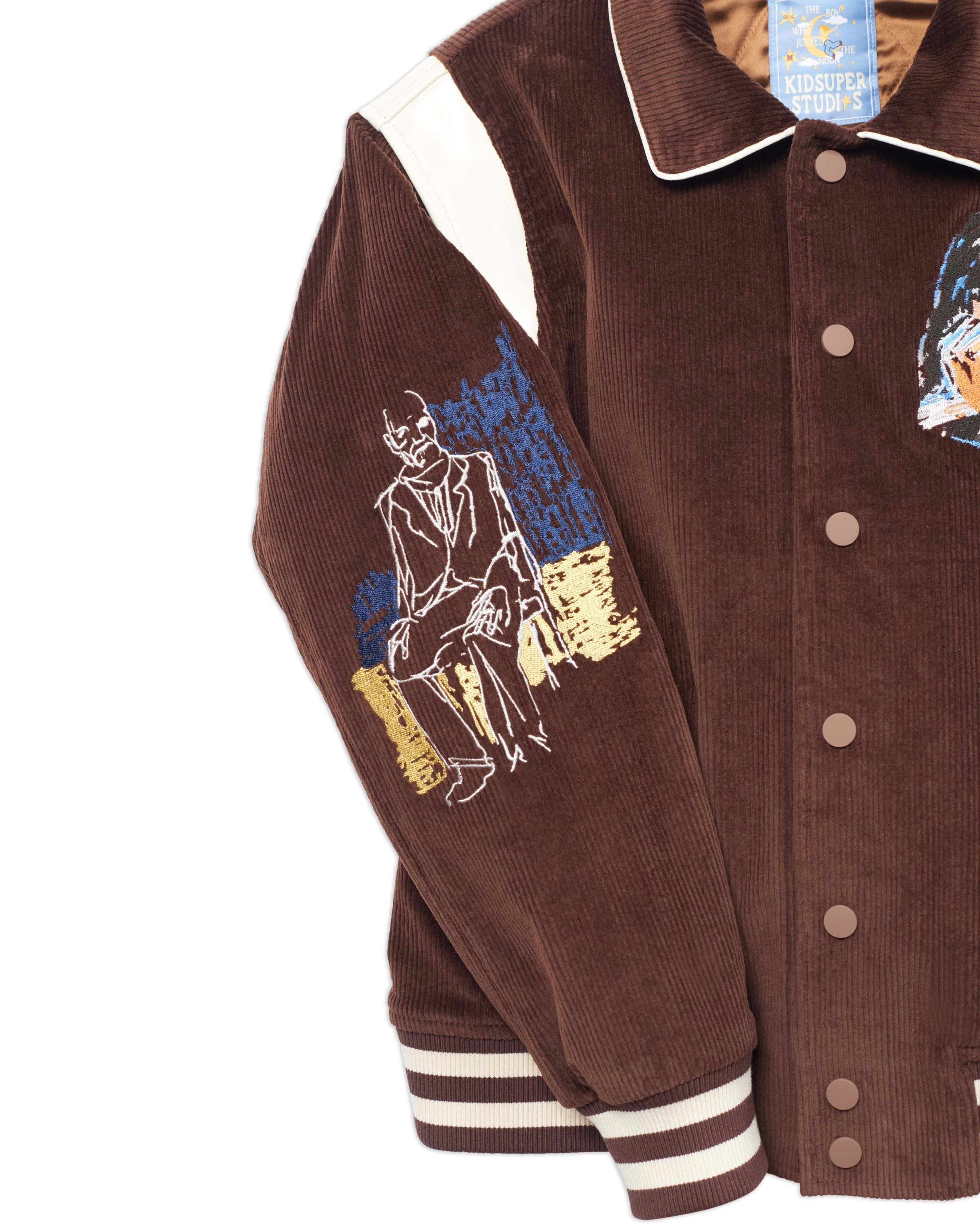 Washed Corduroy Embroidered Faces Jacket [Brown]