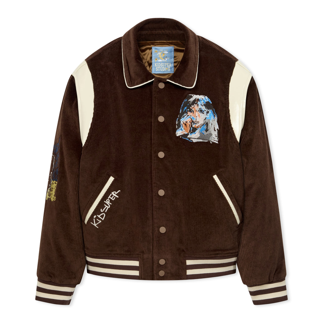 Washed Corduroy Embroidered Faces Jacket [Brown]