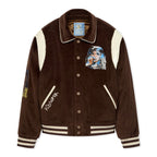 Washed Corduroy Embroidered Faces Jacket [Brown]
