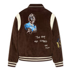 Washed Corduroy Embroidered Faces Jacket [Brown]