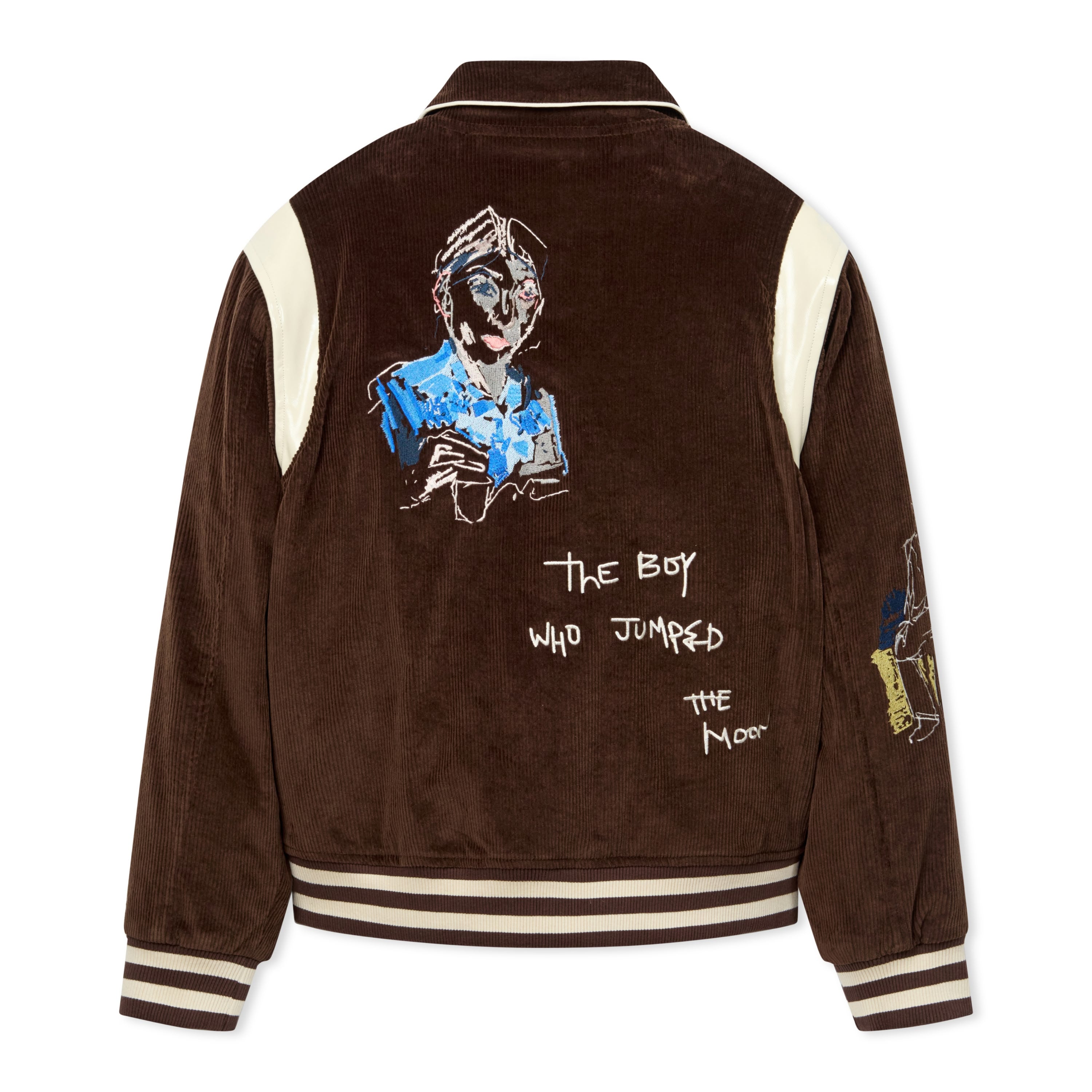 Washed Corduroy Embroidered Faces Jacket [Brown]