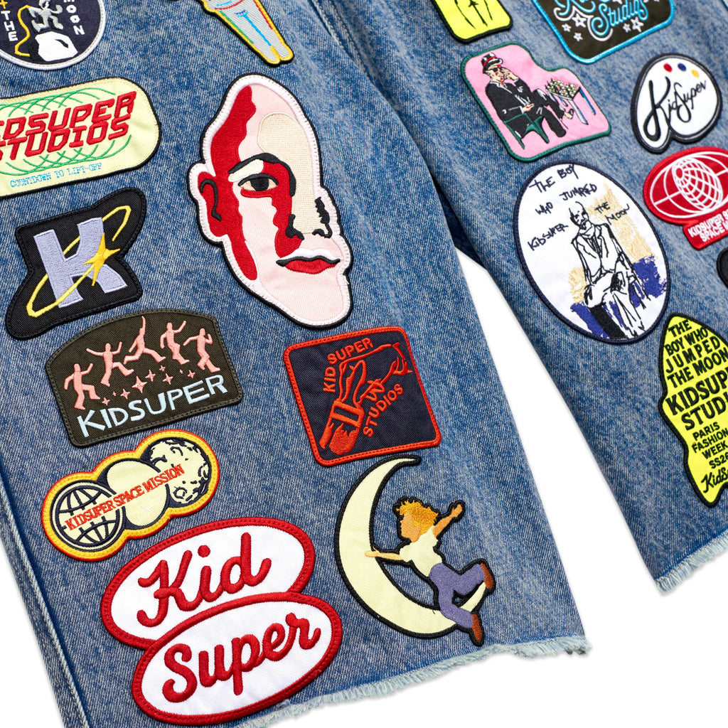 Patches Denim Long Short [Dark Blue]