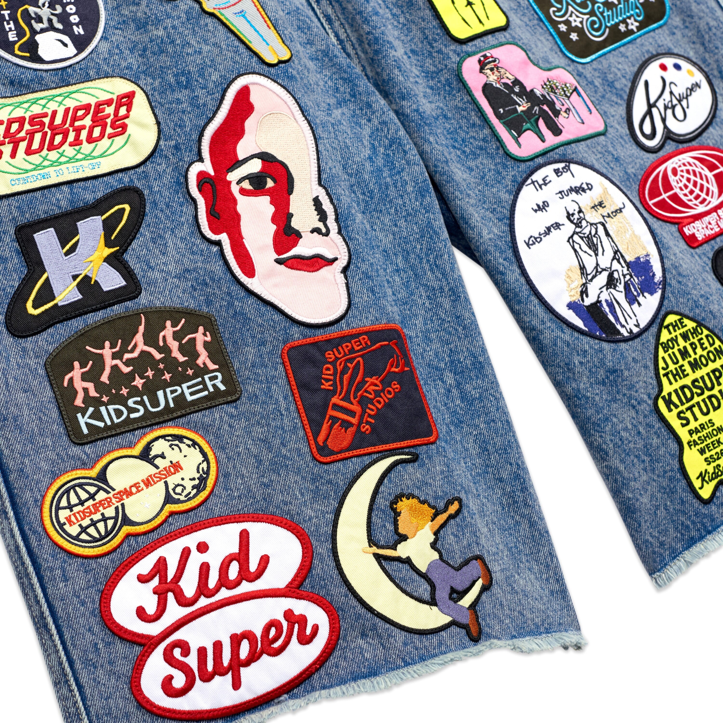 Patches Denim Long Short [Dark Blue]