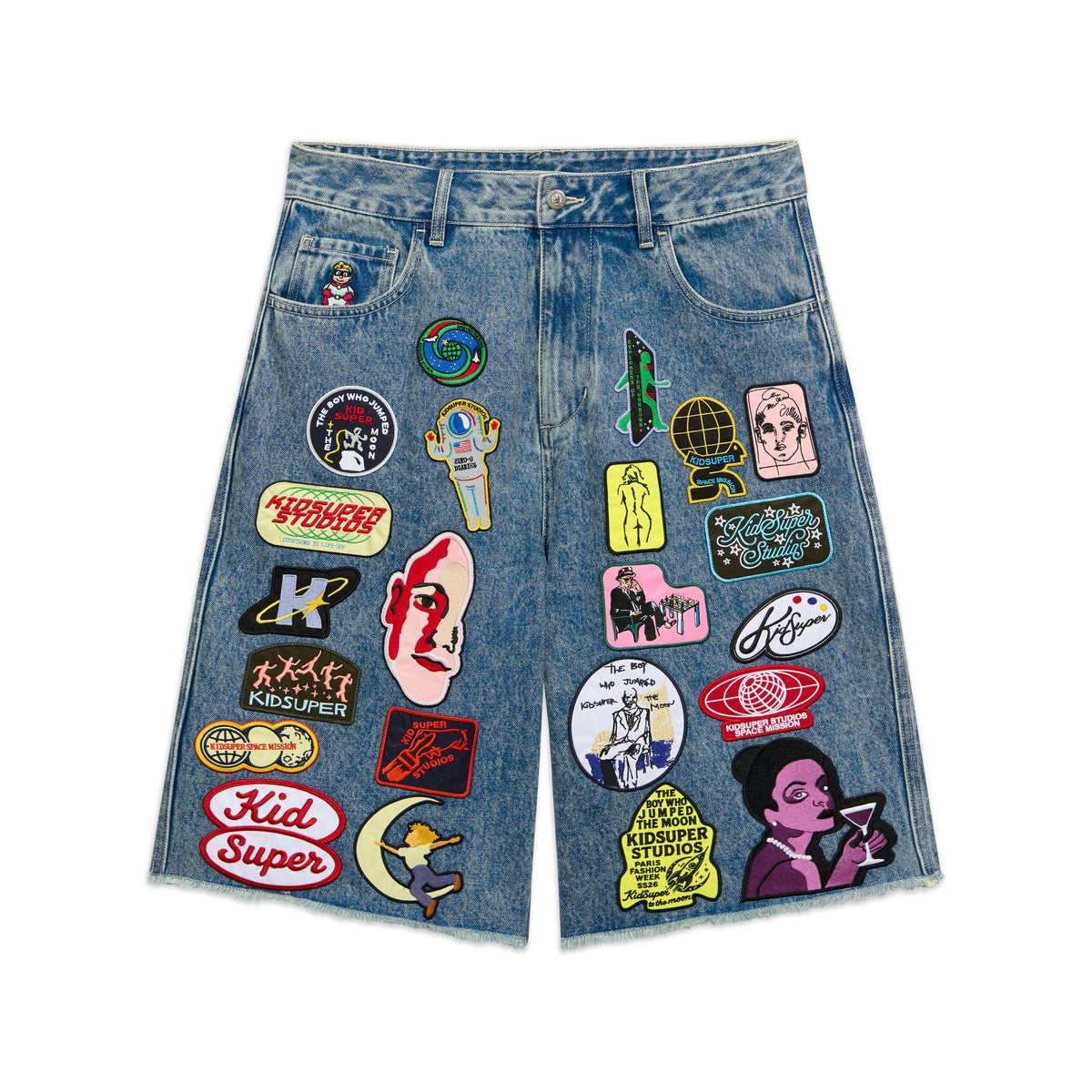 Patches Denim Long Short [Dark Blue]