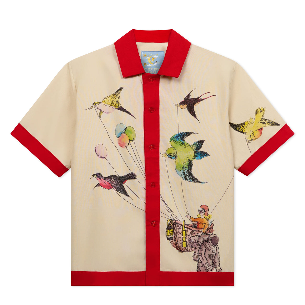 Balloon Birds Button Up [Cream Red]