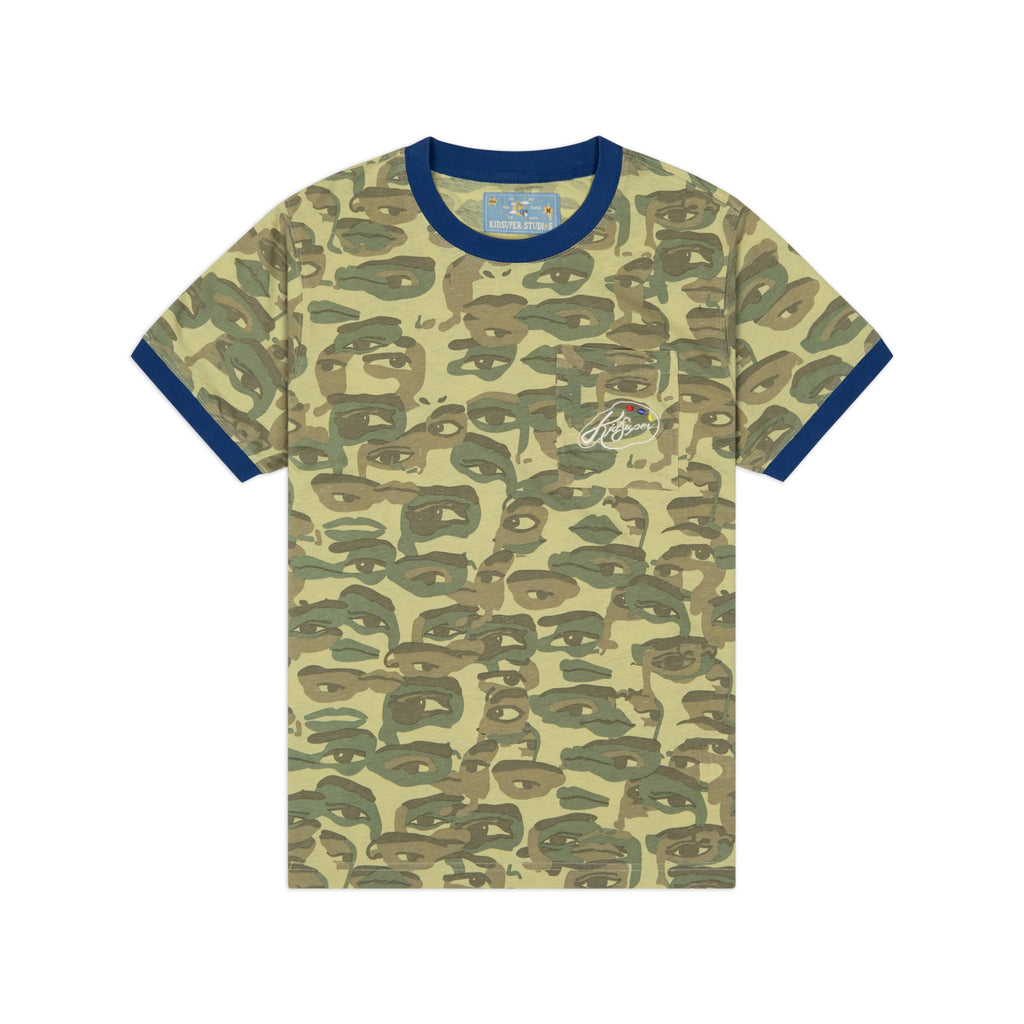 Face Camo Short Sleeve Shirt [Heavy Wash / Blue Rib]