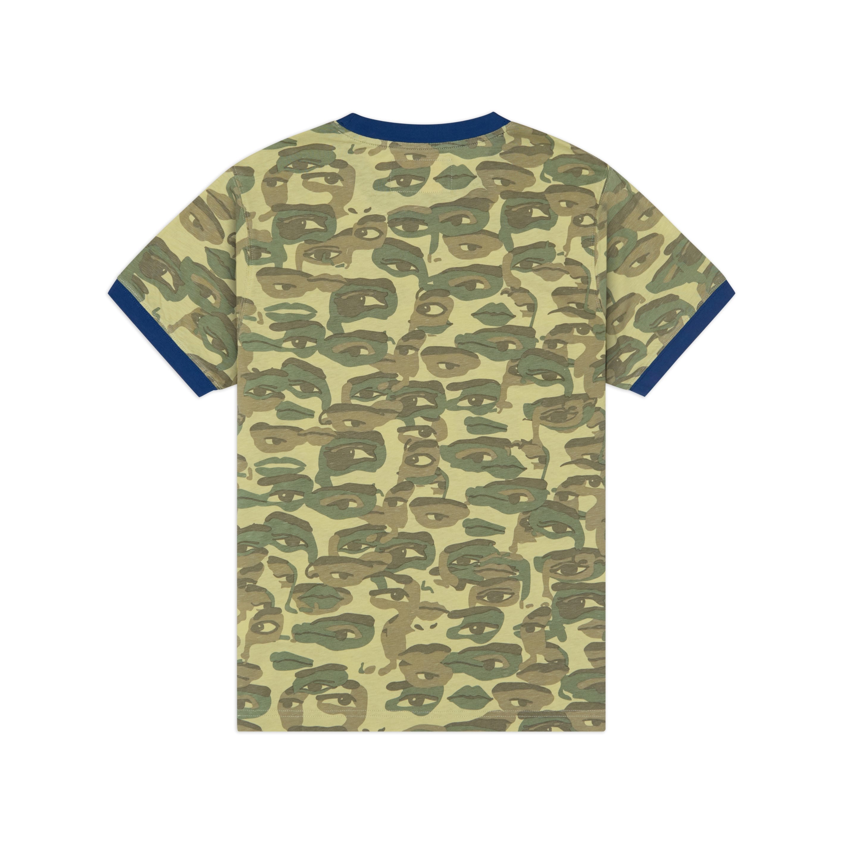Face Camo Short Sleeve Shirt [Heavy Wash / Blue Rib]