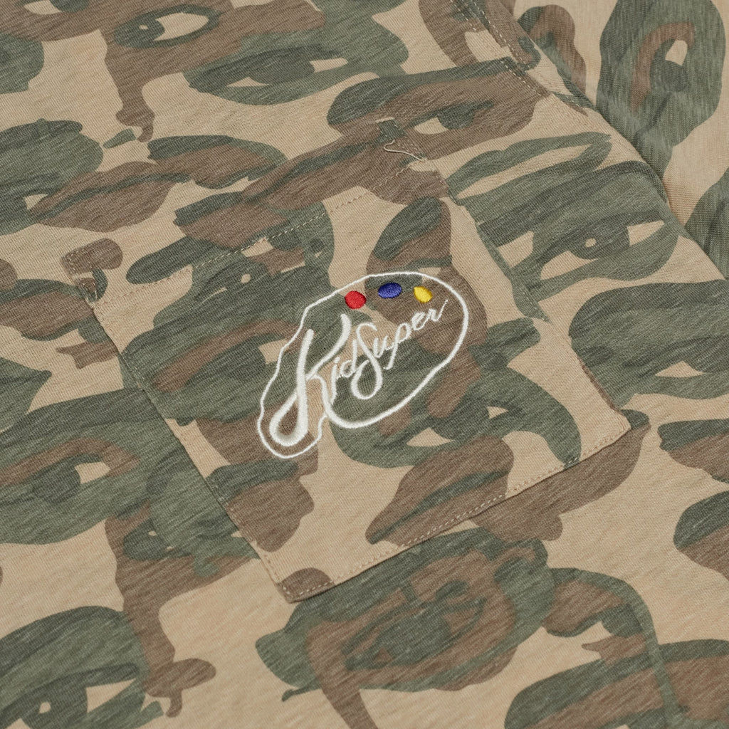 Face Camo Short Sleeve Shirt [Green/ Brown Rib]