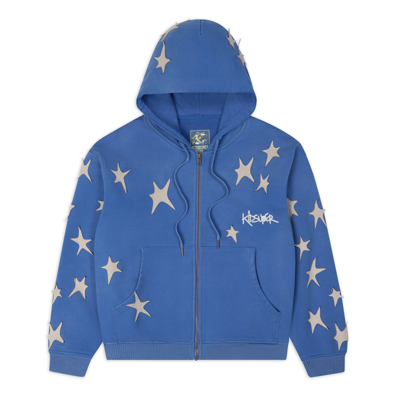 Stars Patchwork Washed Hoodie [Blue]