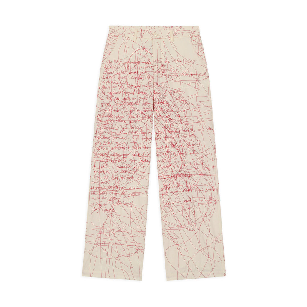 Manuscript Embroidered Trouser [Cream/Red]