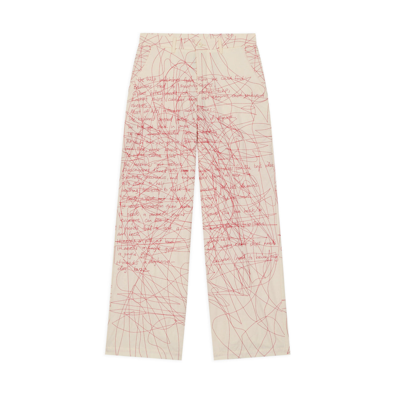 Manuscript Embroidered Trouser [Cream/Red]