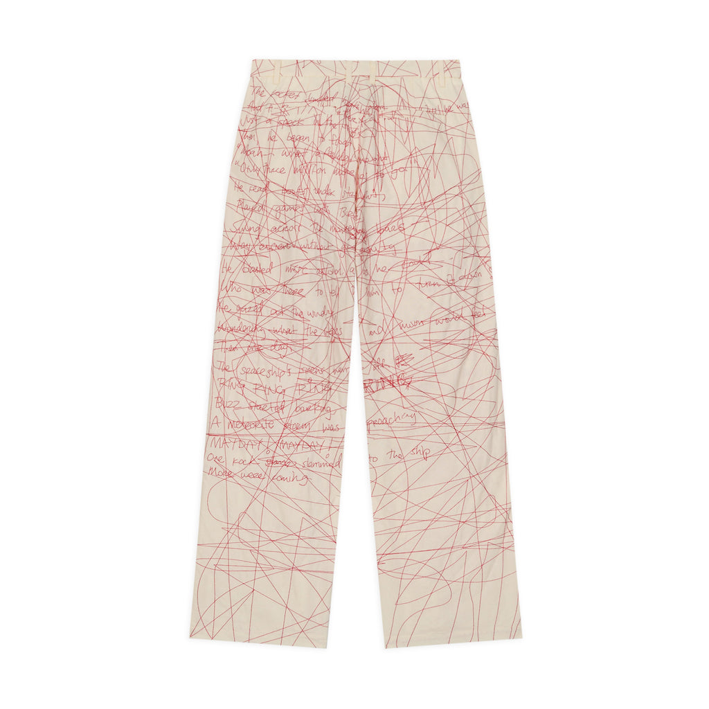 Manuscript Embroidered Trouser [Cream/Red]