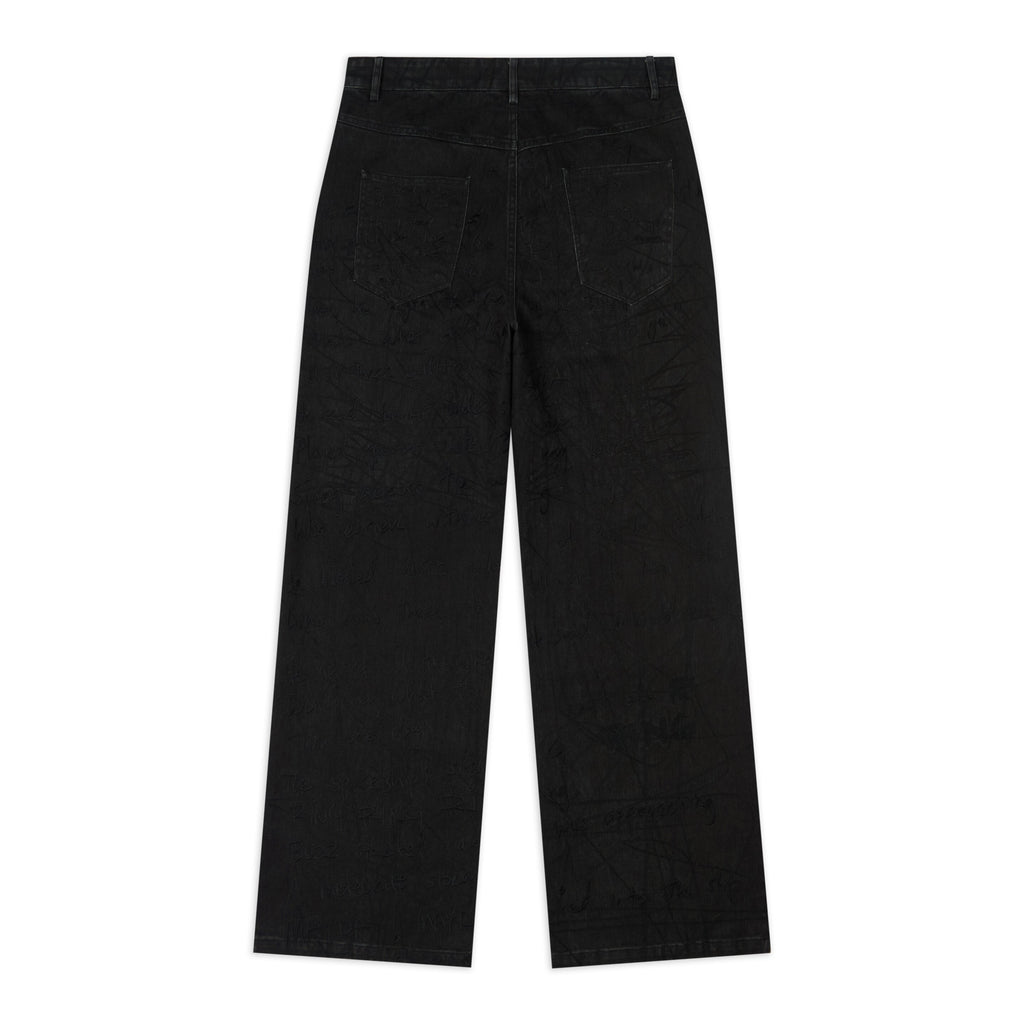 Manuscript Embroidered Jeans [Black]