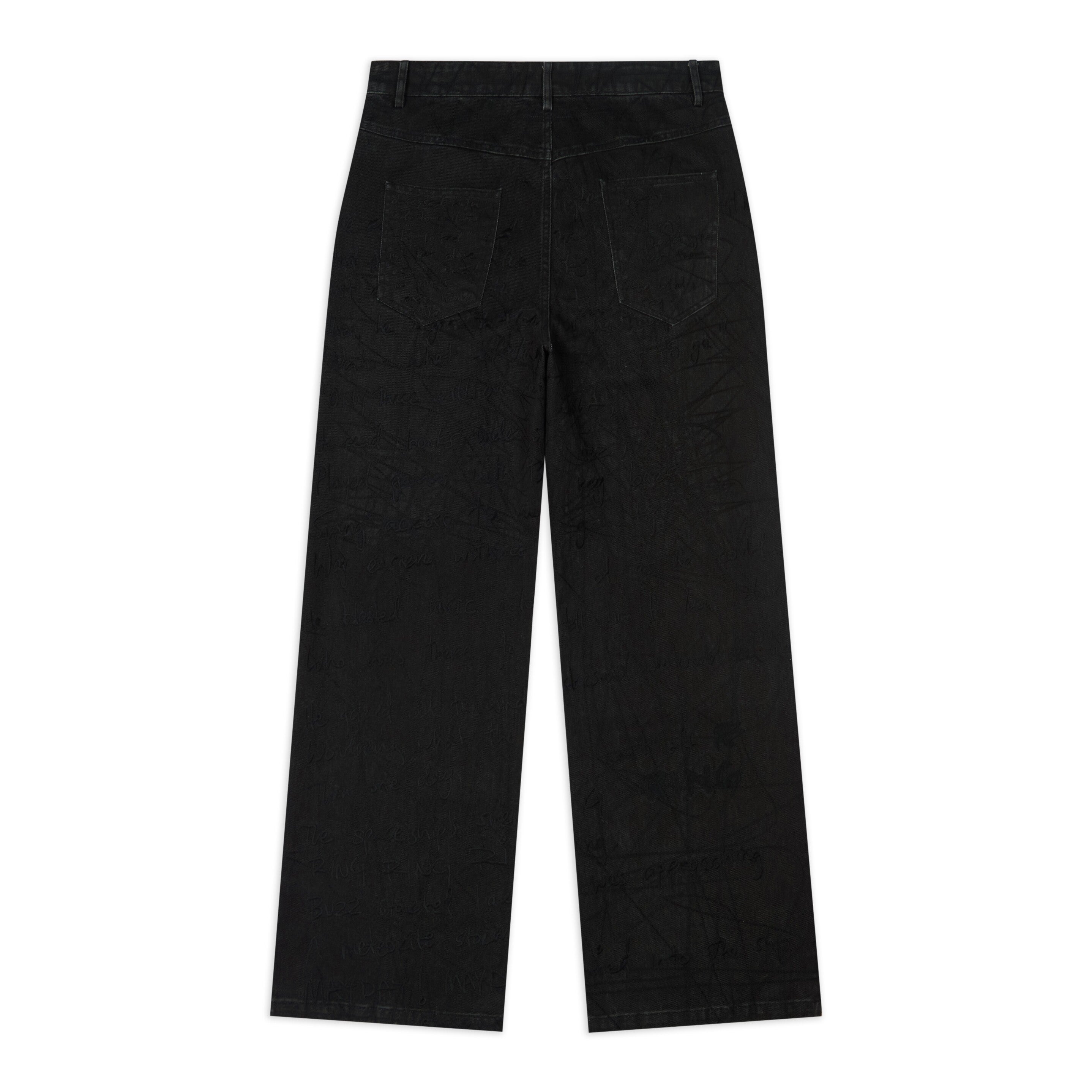 Manuscript Embroidered Jeans [Black]