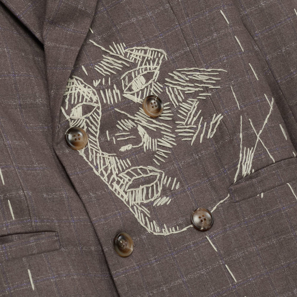 Face Thread Embroidered Suit Jacket [Brown]