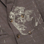 Face Thread Embroidered Suit Jacket [Brown]