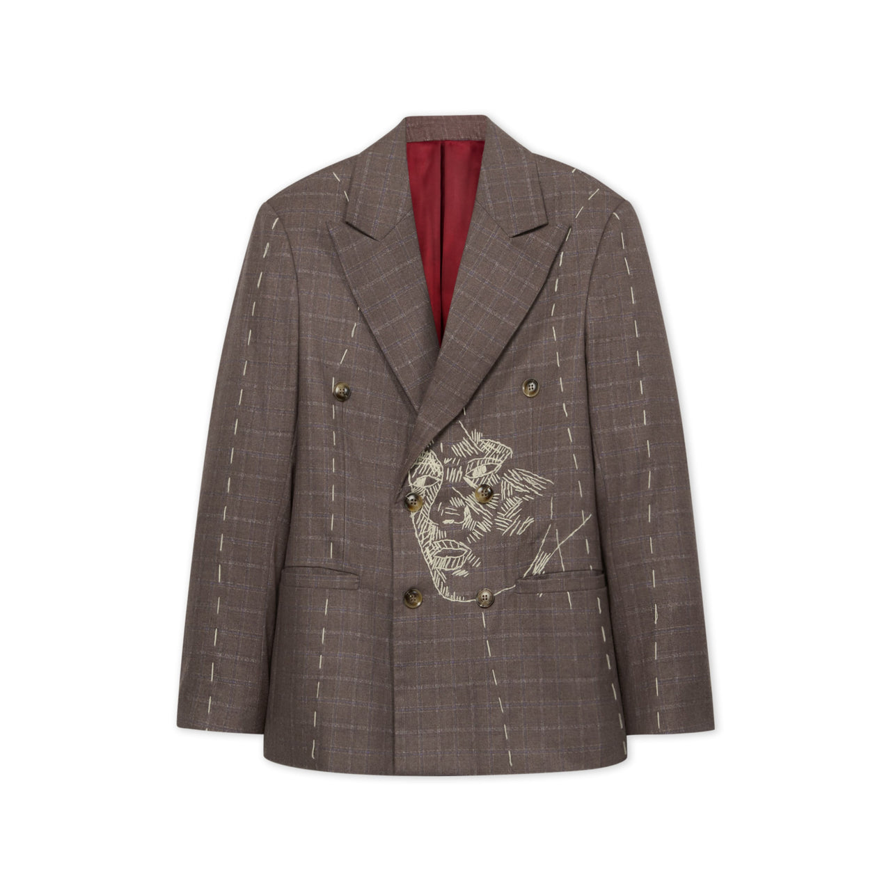 Face Thread Embroidered Suit Jacket [Brown]