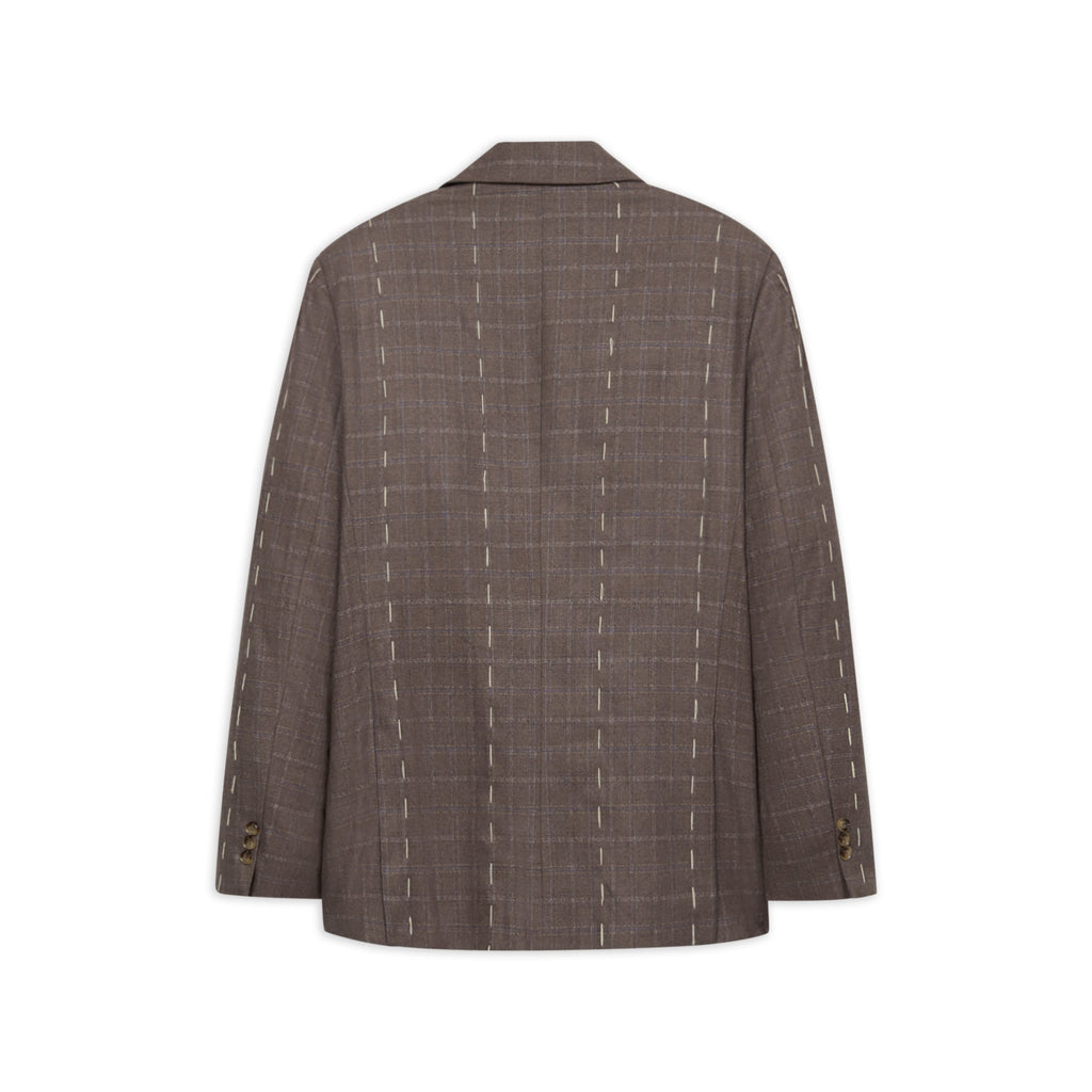 Face Thread Embroidered Suit Jacket [Brown]