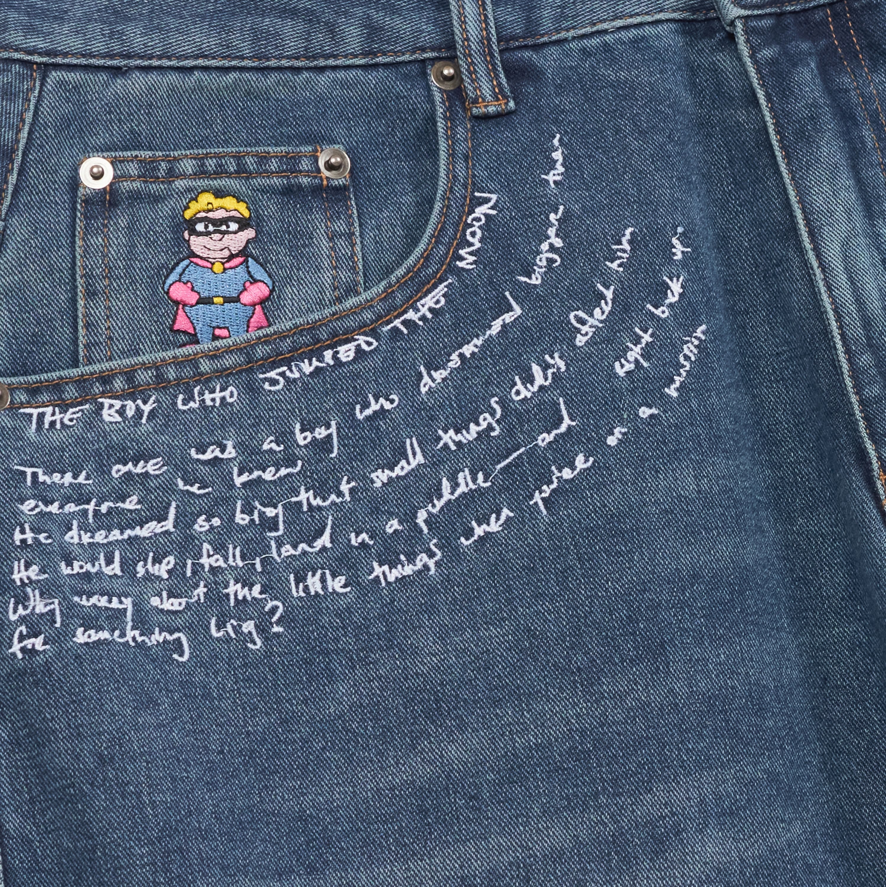 Embroidered Paintings Balloon Pants [Blue]