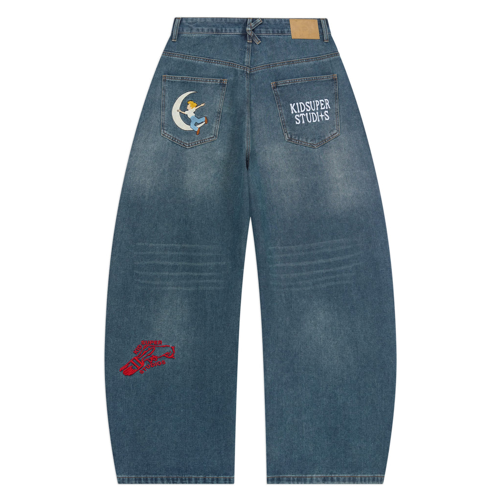Embroidered Paintings Balloon Pants [Blue]