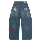 Embroidered Paintings Balloon Pants [Blue]