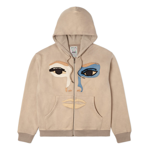 Patchwork Face Washed Heavyweight Zip Hoodie [Tan] – KidSuper