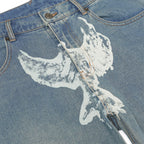 Printed Dove Washed Jeans [Blue]