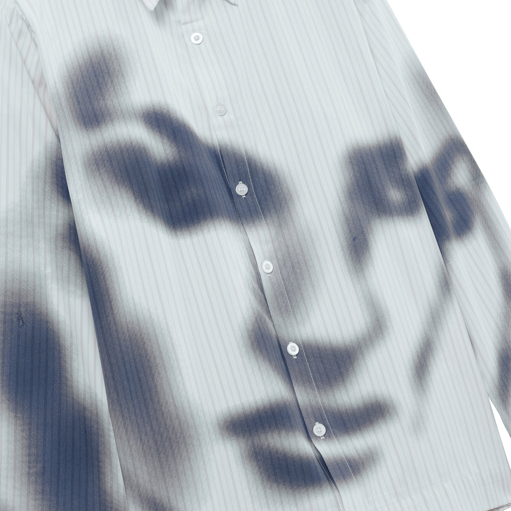 Blurry Face Airbrush Striped Button Up [Black]
