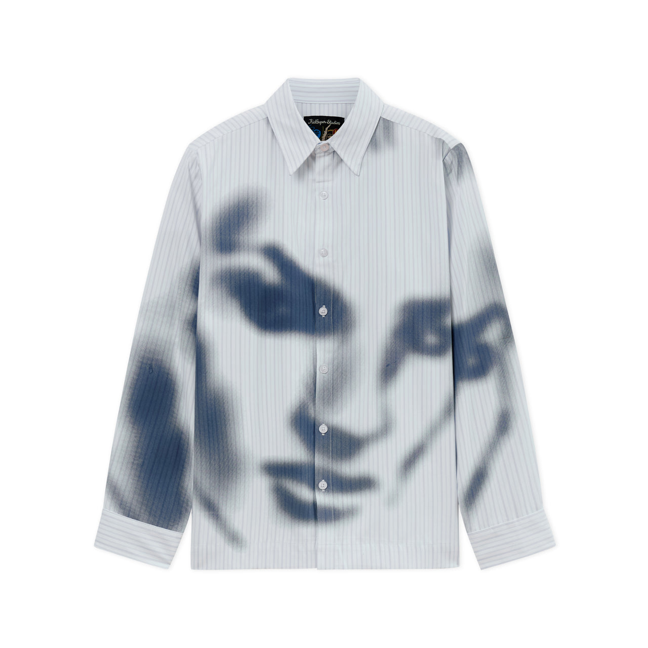 Blurry Face Airbrush Striped Button Up [Black]