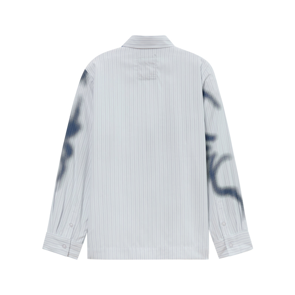Blurry Face Airbrush Striped Button Up [Black]