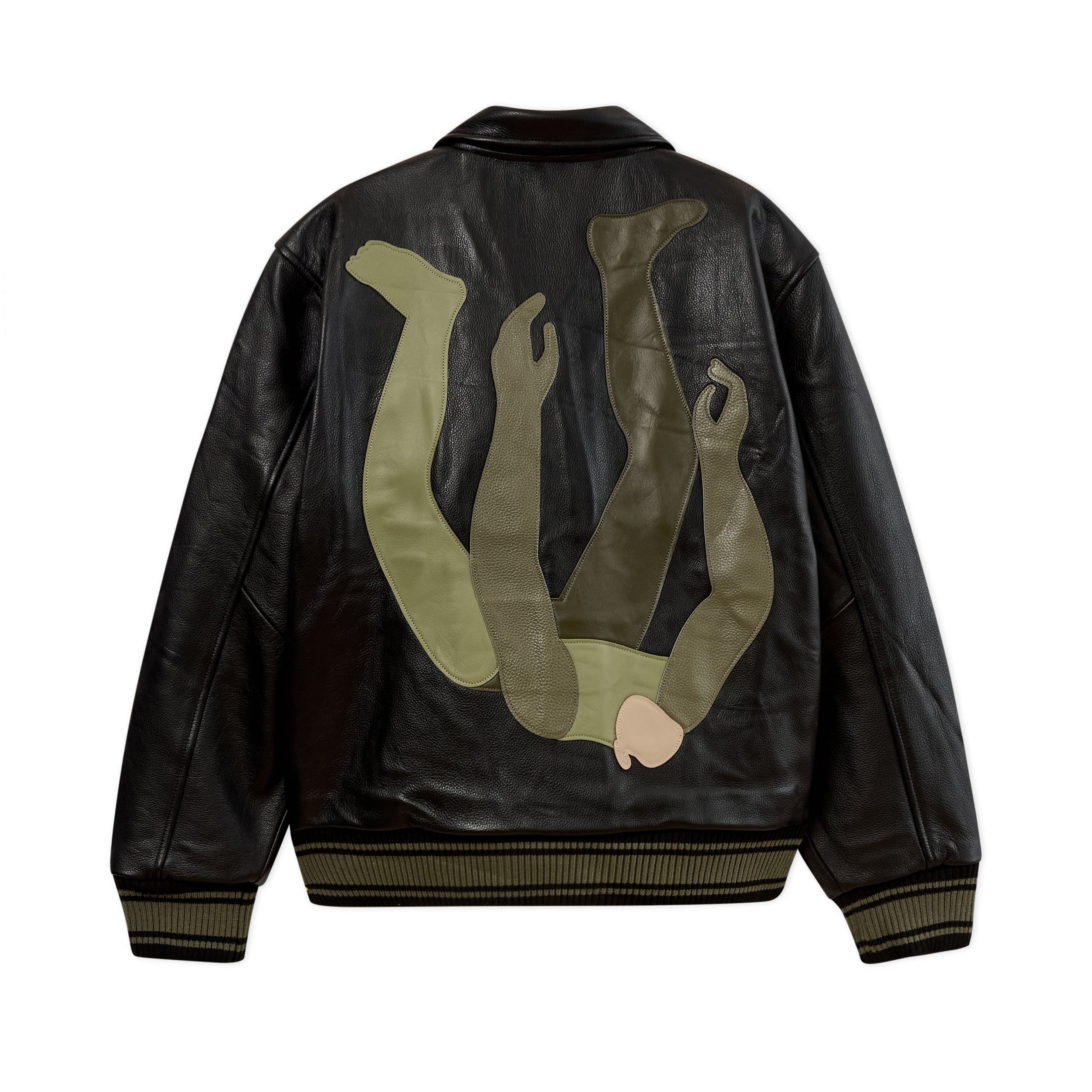 Falling Guy Soft Leather Varsity Jacket [Black]