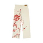 Embroidery Face Jeans [Red]