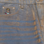 Face Floral Flocked Denim Jean [Brown / Blue]