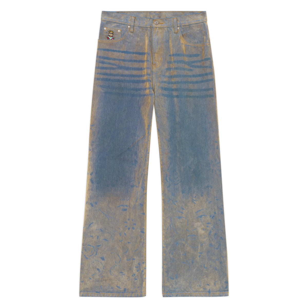 Face Floral Flocked Denim Jean [Brown / Blue]