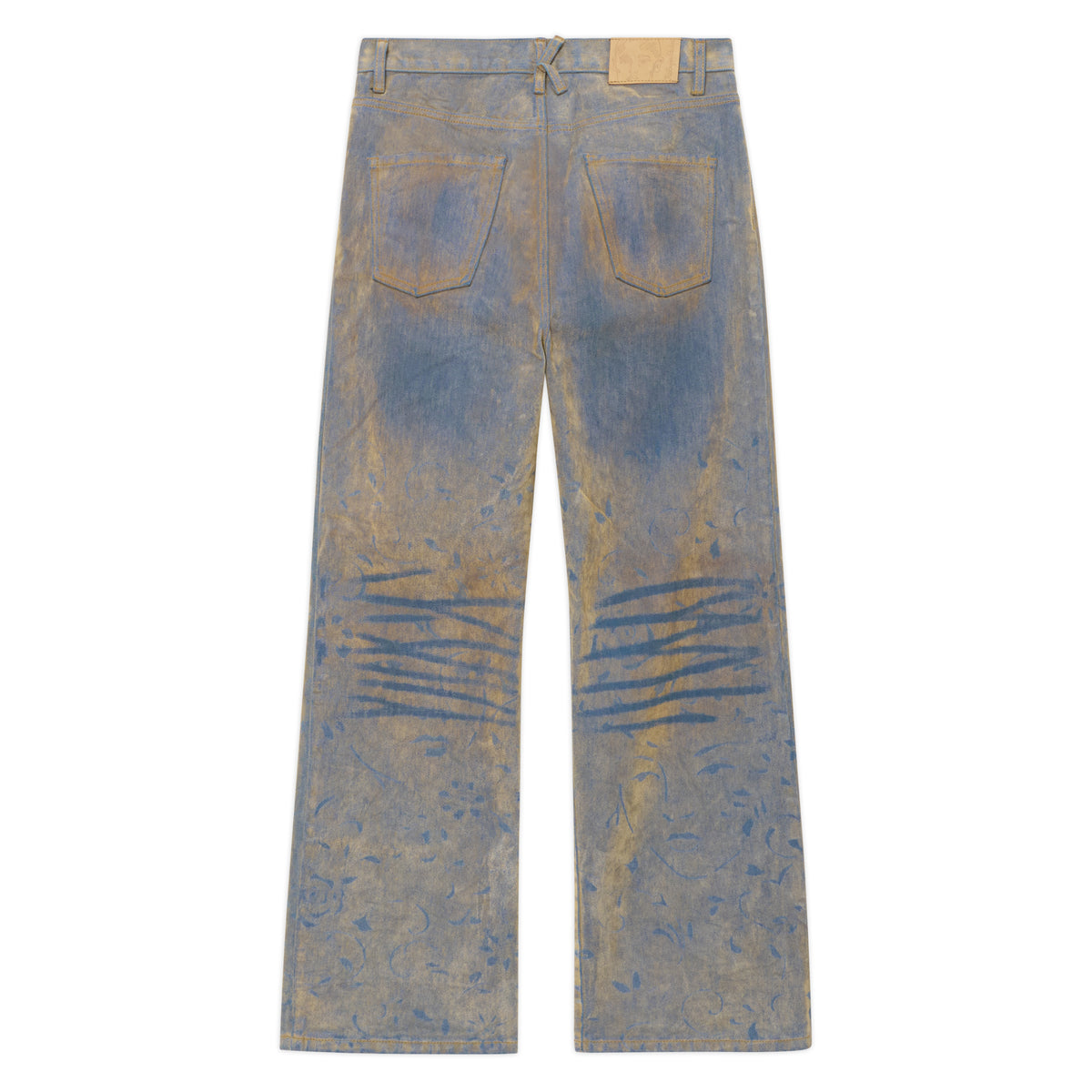 Face Floral Flocked Denim Jean [Brown / Blue]